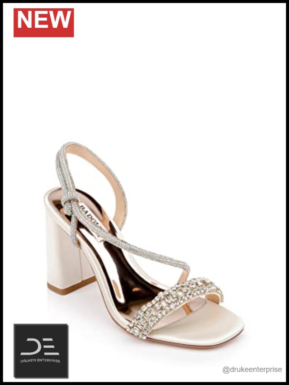 Badgley Mischka Naomi Heeled Sandal Ivory Satin Block Heel Slingback Open Toe